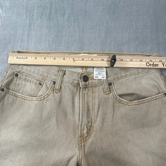 Levis Jeans Mens 32x30 527 Low Boot Cut Tan Khaki Faded Distressed Y2K Skater - Picture 5 of 8